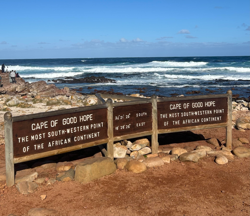 Sign saying "Cape of Good Hope, the most south-western point of the African continent"