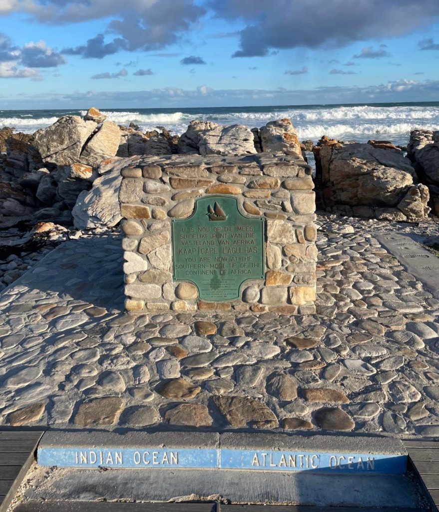 Monument at Cape Agulhas marking the southernmost point of Africa and the boundary between the Indian and Atlantic Oceans
