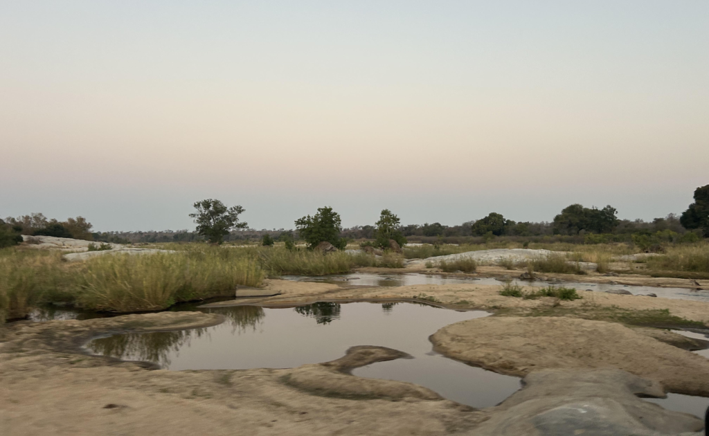 Sunset over the dried up river at Kruger National Park