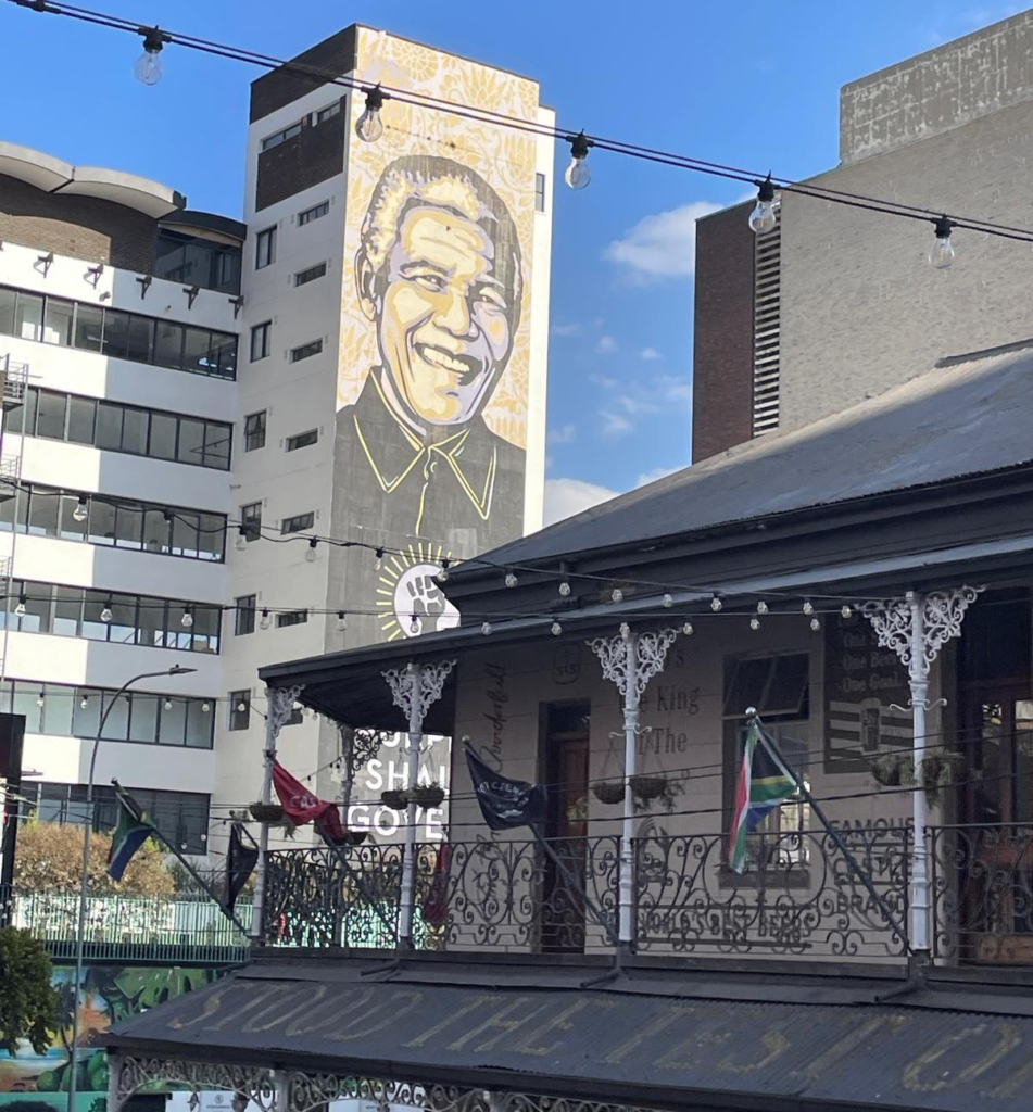 Mural of Nelson Mandela on a building in Braamfontein, Johannesburg, South Africa