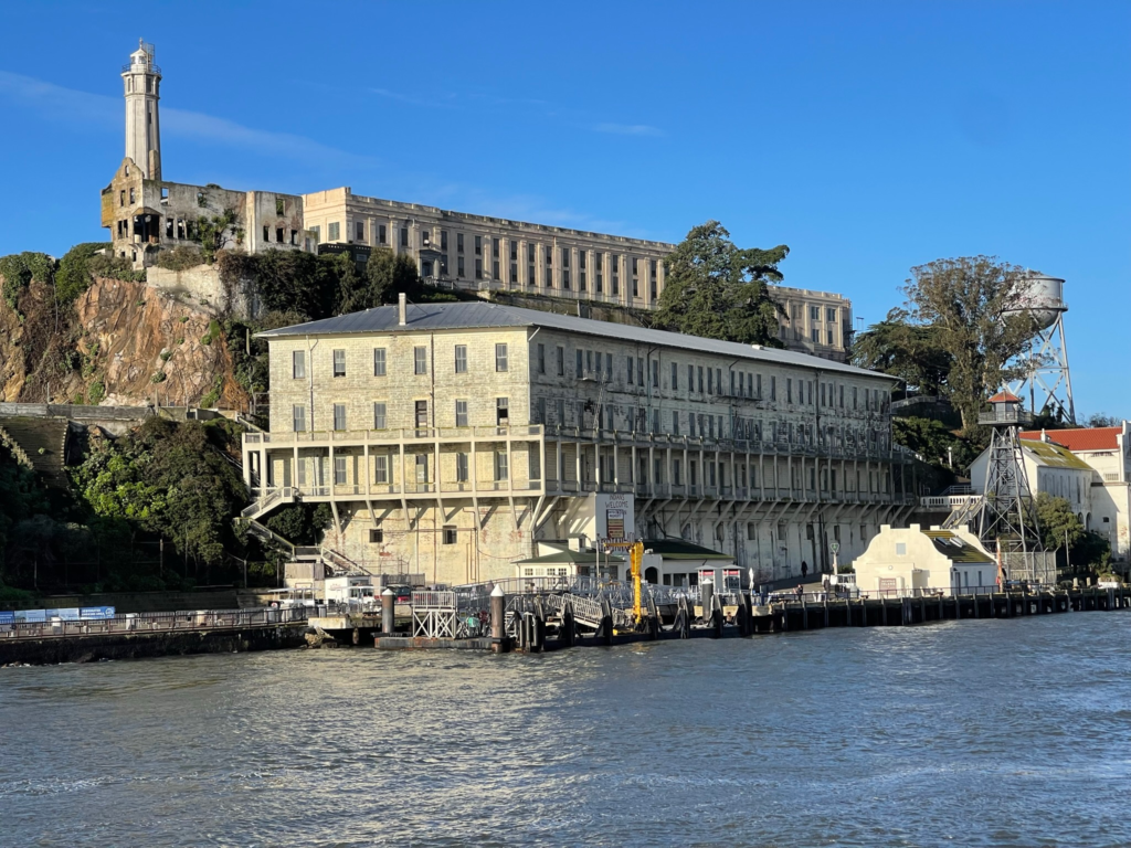 View of Alcatraz from the ferry in San Francisco Bay.