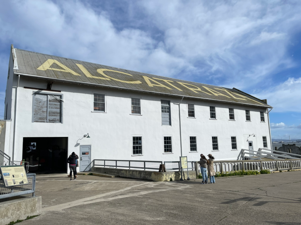 Building on Alcatraz Island with Alcatraz painted on the roof.