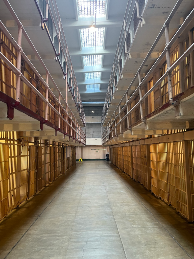 View of the cells in the Cellhouse on Alcatraz Island in San Francisco.