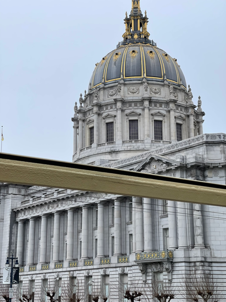 The Civic Center in San Francisco as viewed from the Big Bus Tours San Francisco bus.