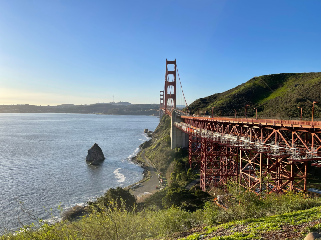 View of the Golden Gate Bridge from North Vista Viewpoint in San Francisco.