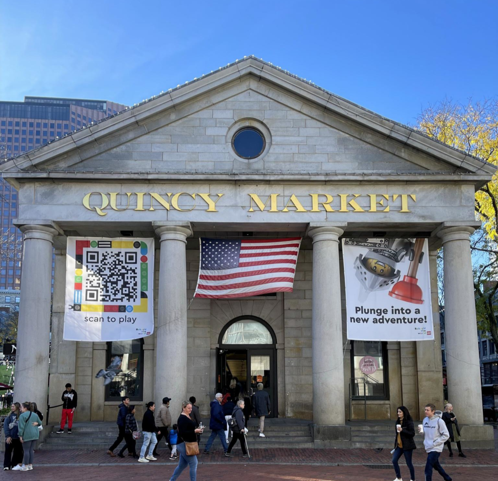 The exterior of Quincy Market in Boston.