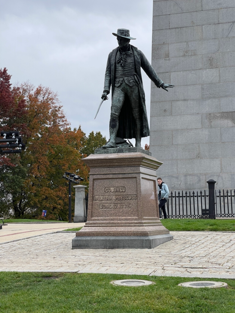 A statue of Colonel William Prescott at the Bunker Hill Monument in Charlestown, the last stop of the Freedom Trail in Boston.
