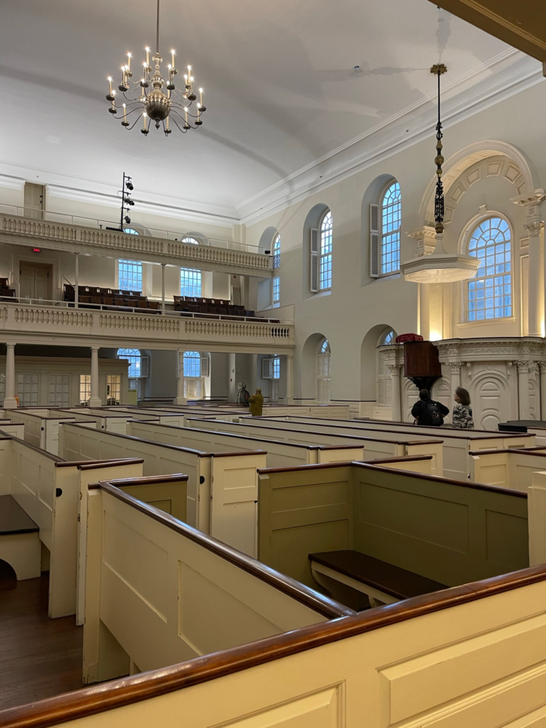 The interior of the Old South Meeting House in Boston on a 3-day Boston itinerary.