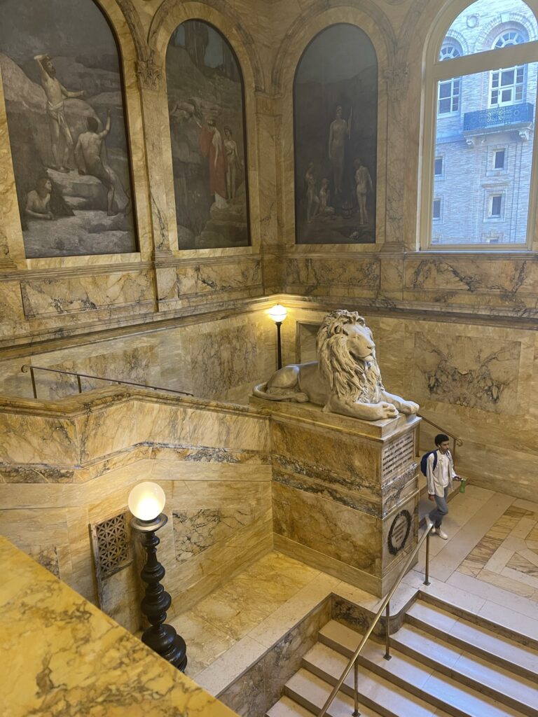The interior staircase at Boston Public Library.