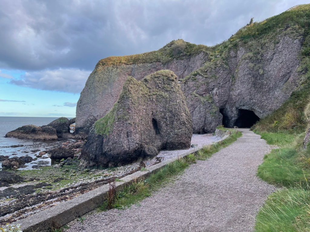 Cushendun Caves in the village of Cushendun, Northern Ireland.