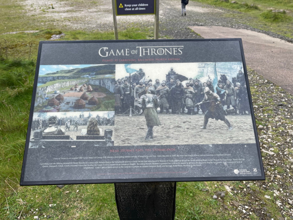 A board depicting the Game of Thrones scenes filmed at Larrybane Quarrry in Northern Ireland.