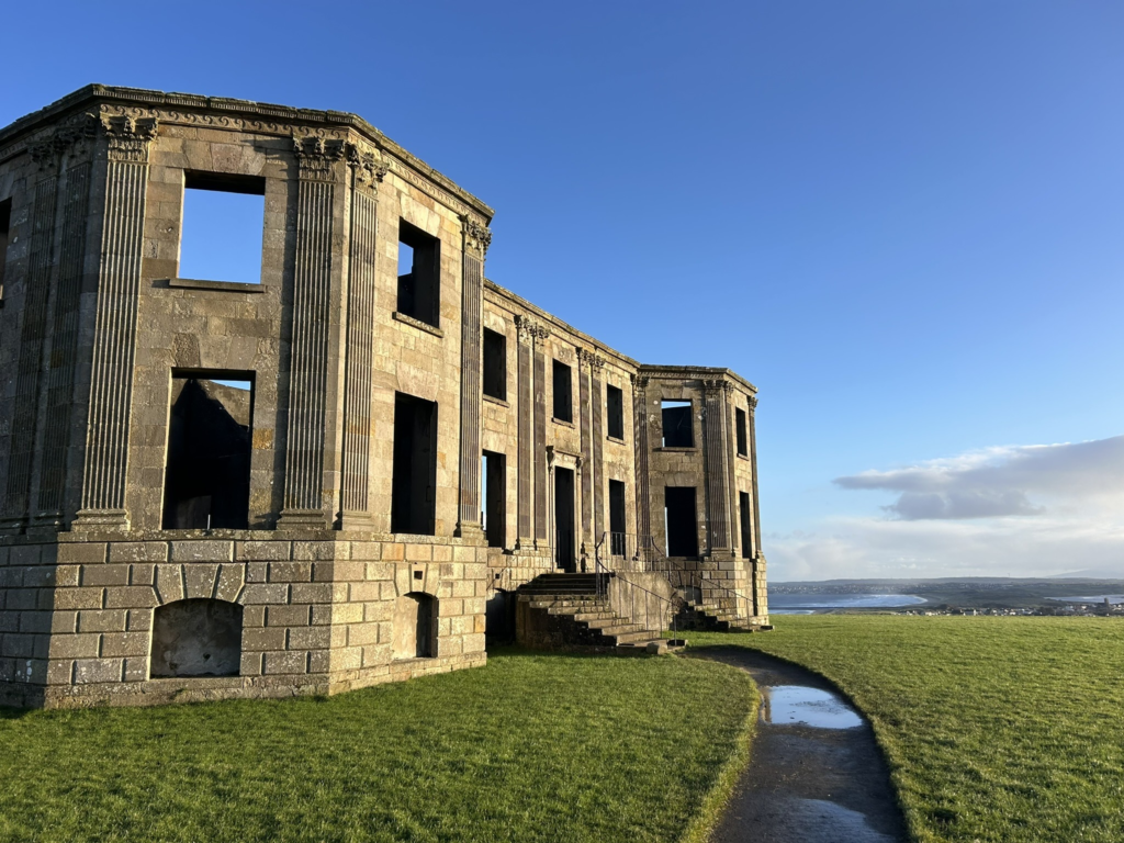 The ruins of Downhill House at the National Trust - Mussenden Temple and Downhill Demesne complex in County Derry situated along the Causeway Coastal Route.